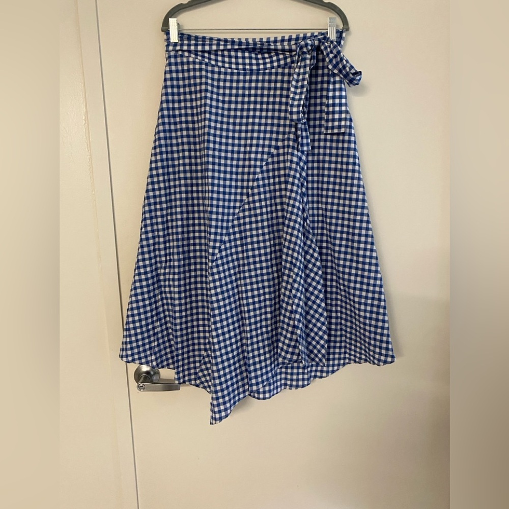 Maeve Blue Gingham MIDI Skirt by Anthropologie